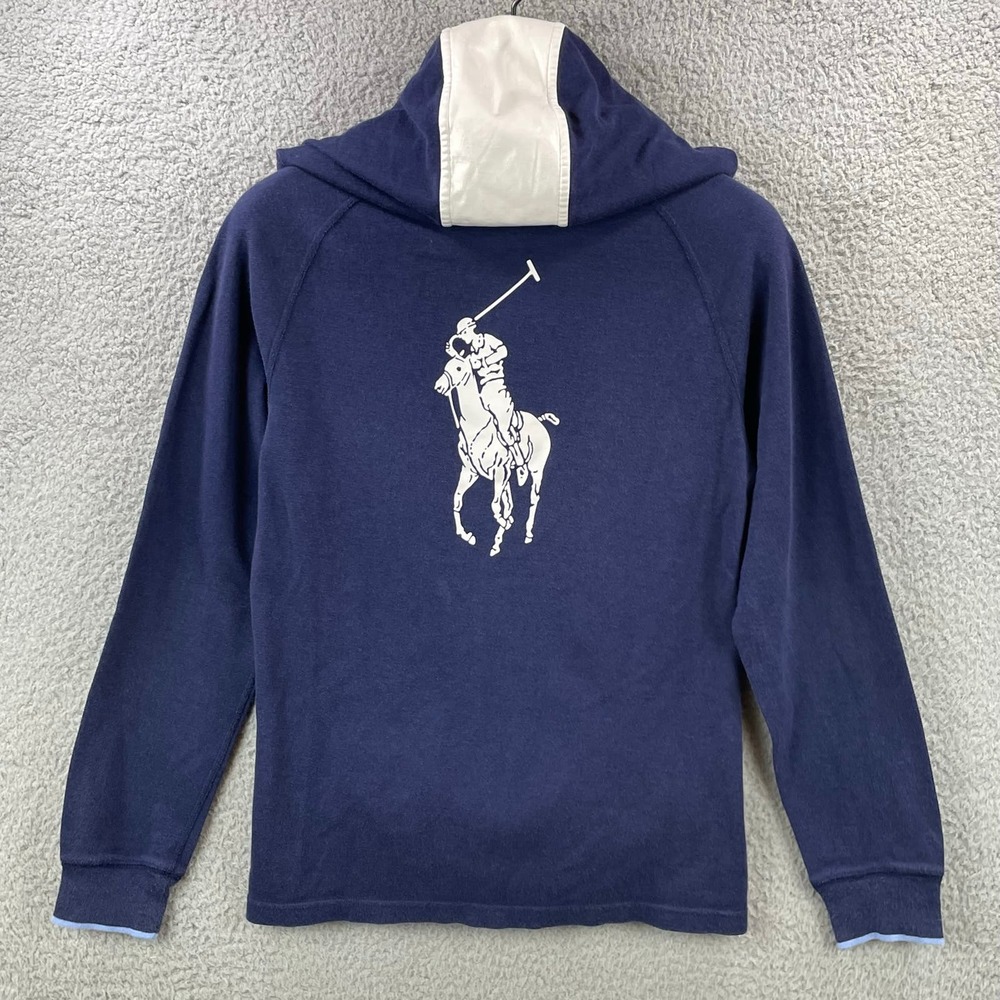 Polo Ralph Lauren Youth Hoodie Big Pony Logo Faux Leather Pullover Large 14 16